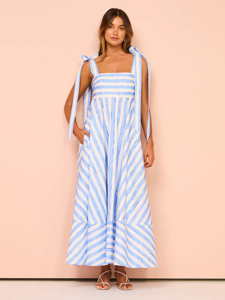 Robe longue à rayures bleue "Cassie"